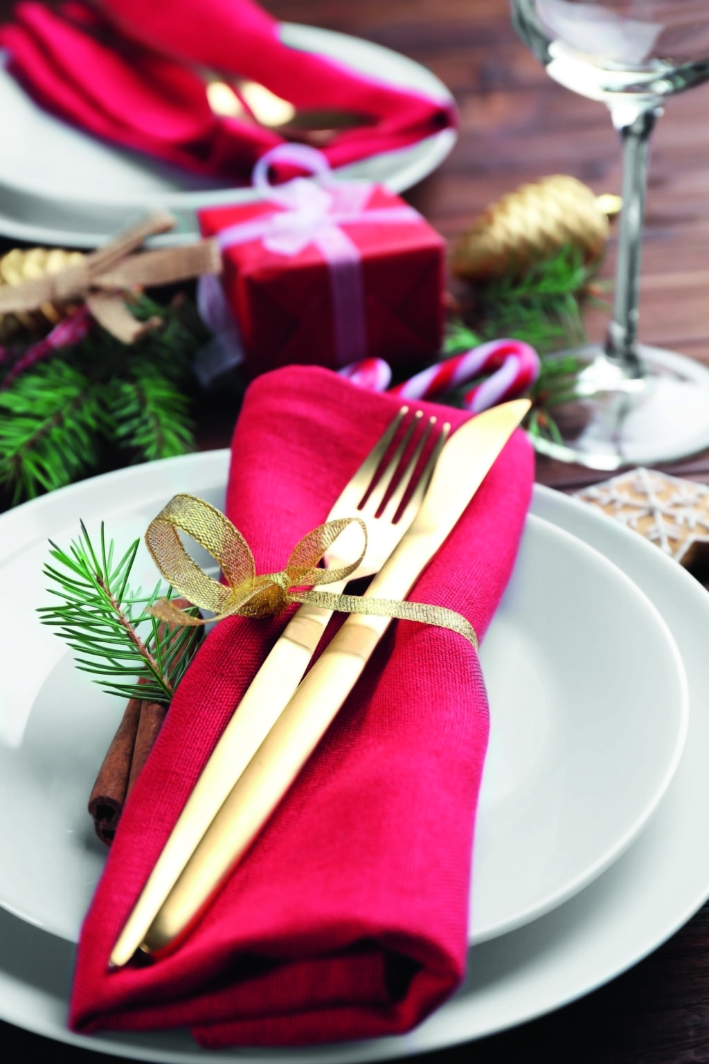 festive place setting at restaurant table