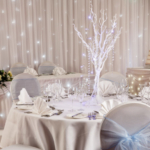 Close up of a table set for a wedding in the garden suite at the mercure hull grange park hotel