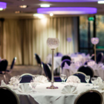 Close up of a table set for an event in the international suite at the mercure hull grange park hotel