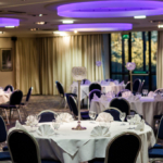 Close up of a table set for an event in the international suite at the mercure hull grange park hotel