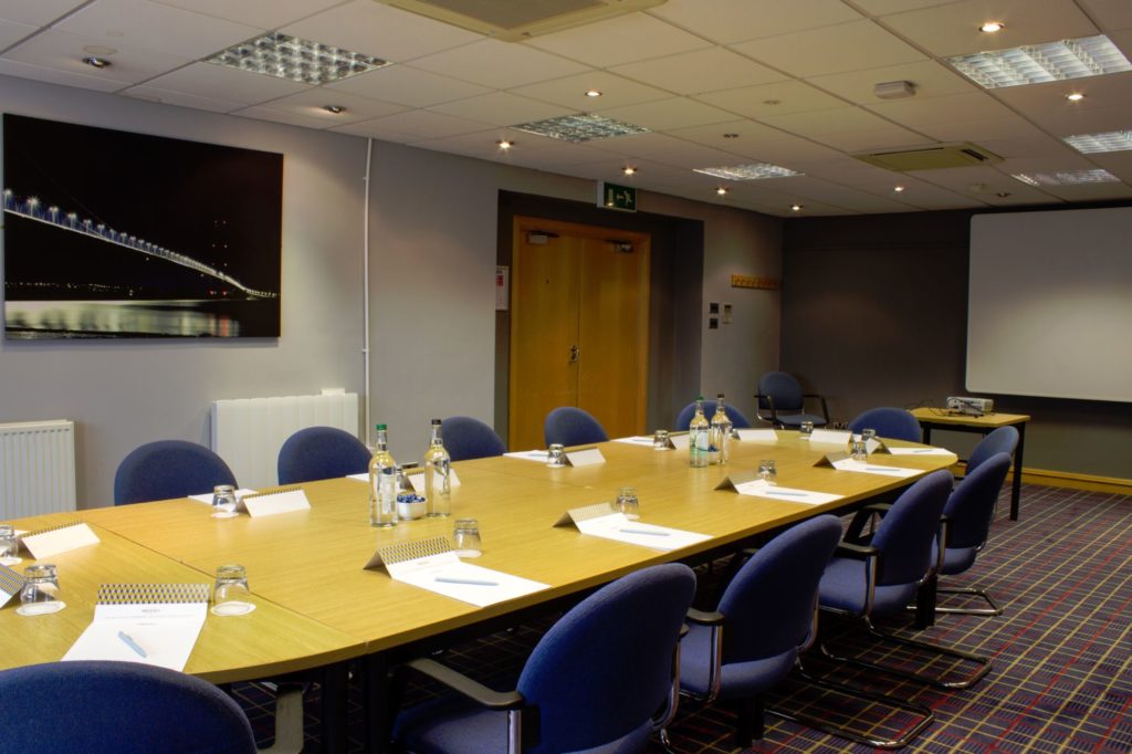 Table set for a meeting in the bridges suite at mercure hull grange park hotel